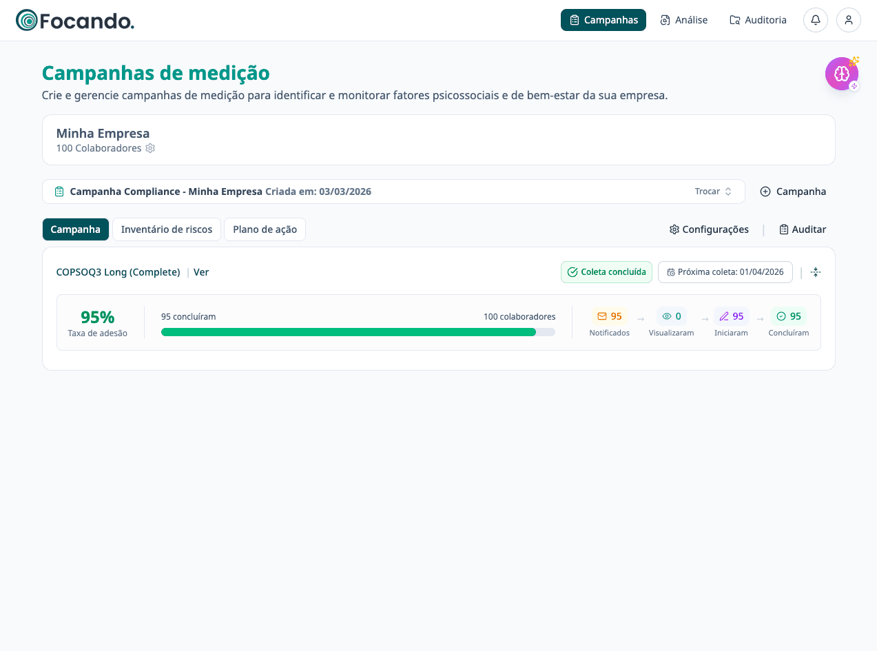 Plataforma Focando — Campanhas de medição